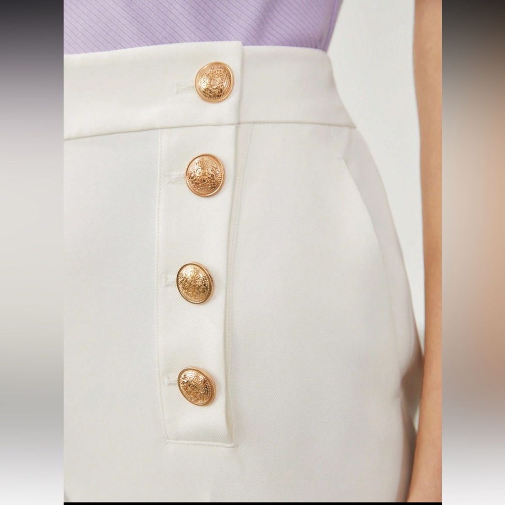 High Waist White Wide Leg Sailor Dress Pants Brass Buttons XS - Picture 5 of 16